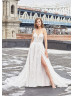 Beaded Strapless Ivory Lace Tulle Elegant Wedding Dress